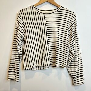 Treasure & Bond Girl’s Multi-Stripe Long Sleeve Boxy Top Cream Black